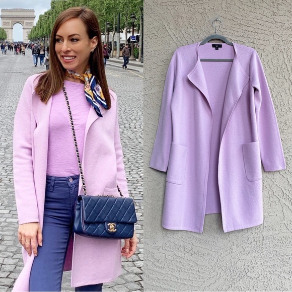 J. Crew Sweaters - J. CREW. Lavender Lilac Purple Open Front Cotton Merino Wool Knit Long Cardigan